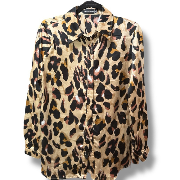 PrettyLittleThing Tops - PrettyLittleThing Blouse Size S Beige Black Leopard Print